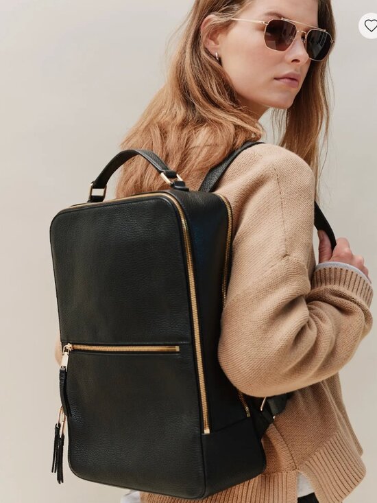 Quince Handbags - QUINCE Marlow Black Leather Laptop Backpack Bag